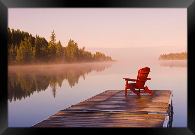 chair on dock, Clear Lake Framed Print by Dave Reede