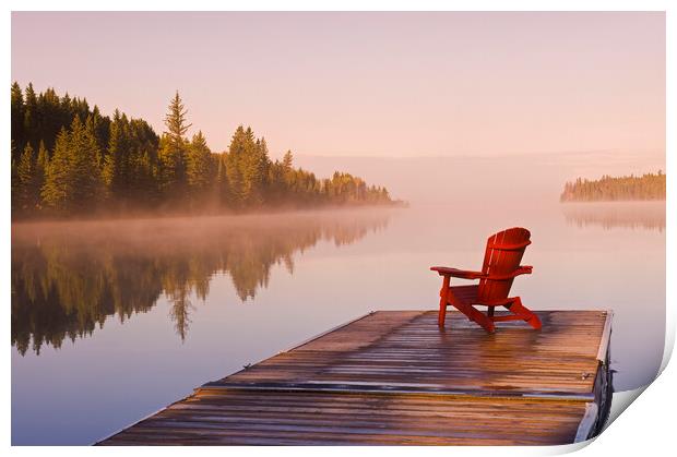 chair on dock, Clear Lake Print by Dave Reede