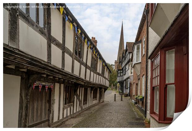 Cobbled street of Ledbury showing support with the colors of Ukr Print by Kevin White