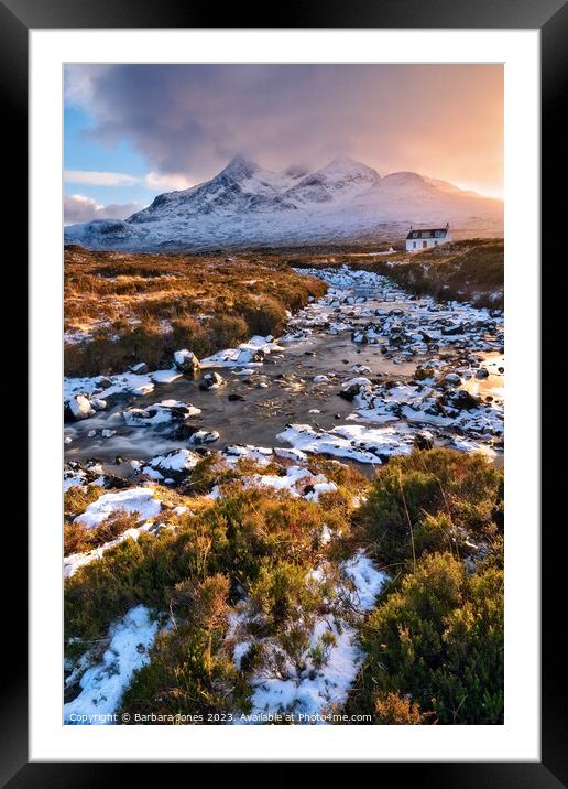Sgurr nan Gillean in Winter, Sligachan Skye. Framed Mounted Print by Barbara Jones