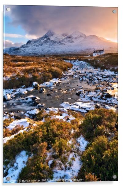 Sgurr nan Gillean in Winter, Sligachan Skye. Acrylic by Barbara Jones