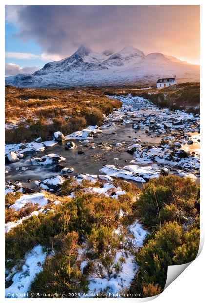 Sgurr nan Gillean in Winter, Sligachan Skye. Print by Barbara Jones