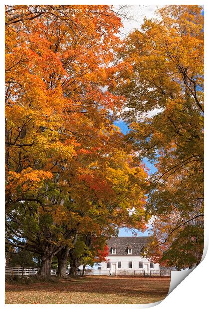 Shaker meeting house in Autumn Print by Bryan Attewell