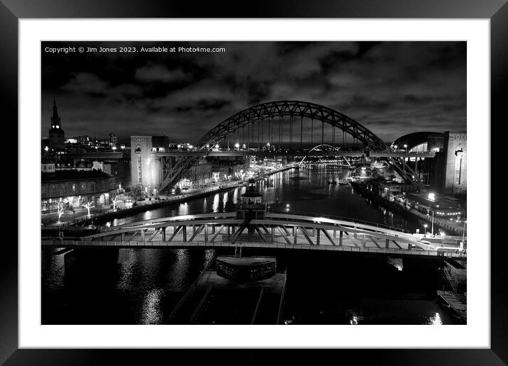 The River Tyne at Night - Monochrome Framed Mounted Print by Jim Jones