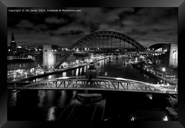 The River Tyne at Night - Monochrome Framed Print by Jim Jones