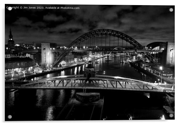 The River Tyne at Night - Monochrome Acrylic by Jim Jones