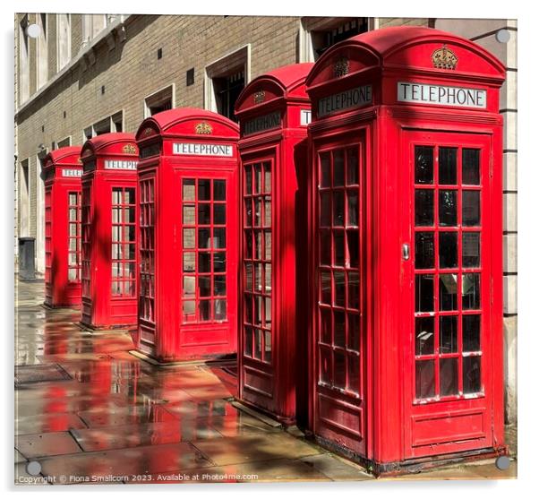 A chorus of red telephone boxes, London Acrylic by Fiona Smallcorn