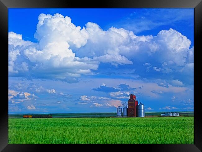 abandoned grain elevator and cumulonimbus clouds Framed Print by Dave Reede