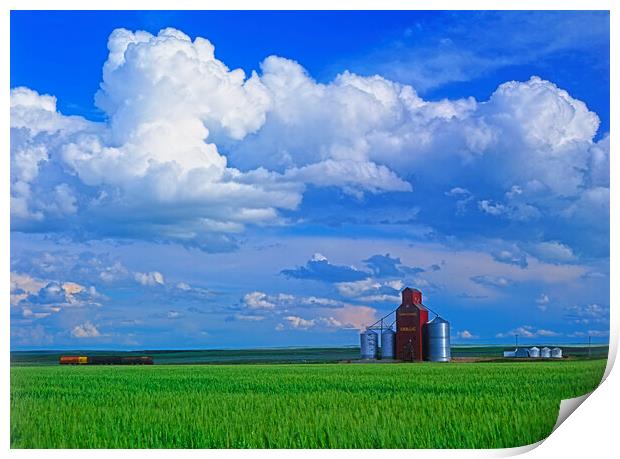 abandoned grain elevator and cumulonimbus clouds Print by Dave Reede