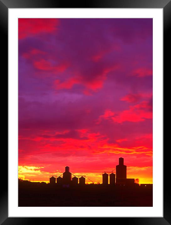 sunset over grain elevators Framed Mounted Print by Dave Reede