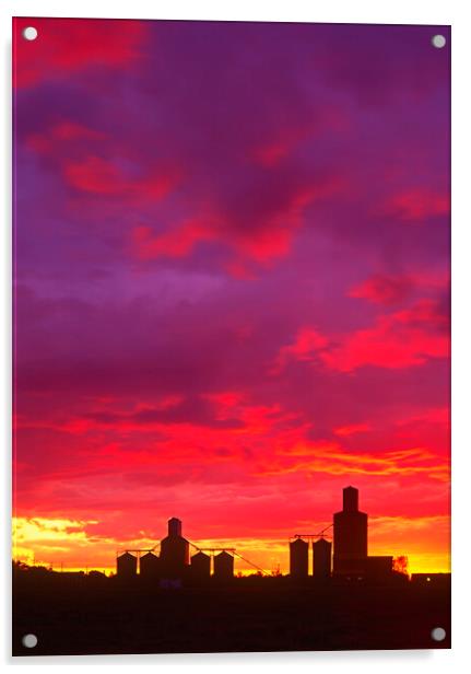 sunset over grain elevators Acrylic by Dave Reede