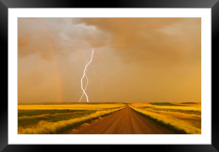 gravel road between farmland Framed Mounted Print by Dave Reede
