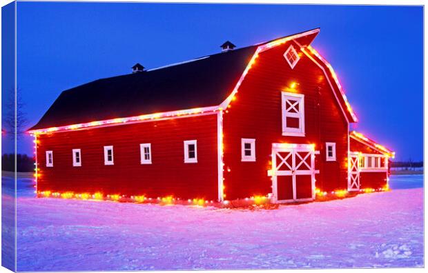 red barn with Christmas lights  Canvas Print by Dave Reede