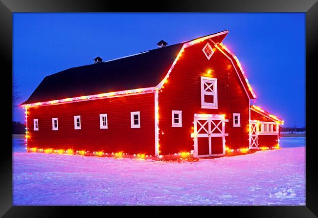 red barn with Christmas lights  Framed Print by Dave Reede