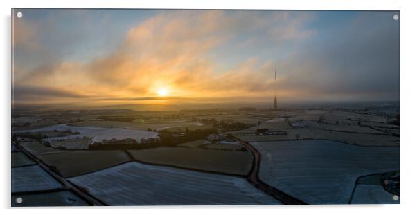 Emley Moor Winters Morning Acrylic by Apollo Aerial Photography