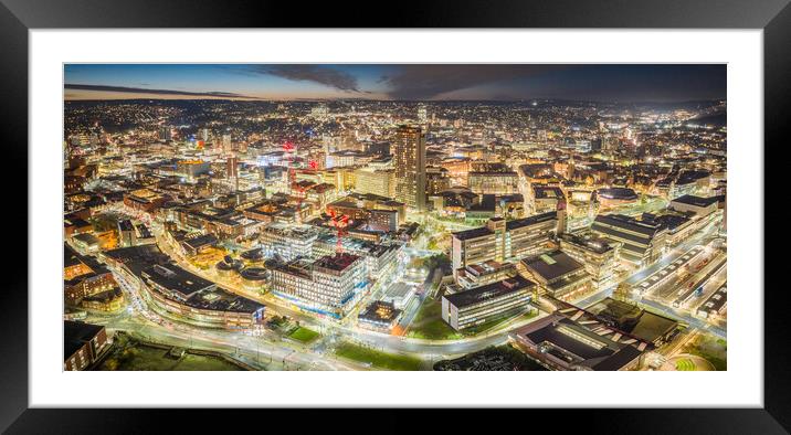 Sheffield Night Cityscape Framed Mounted Print by Apollo Aerial Photography