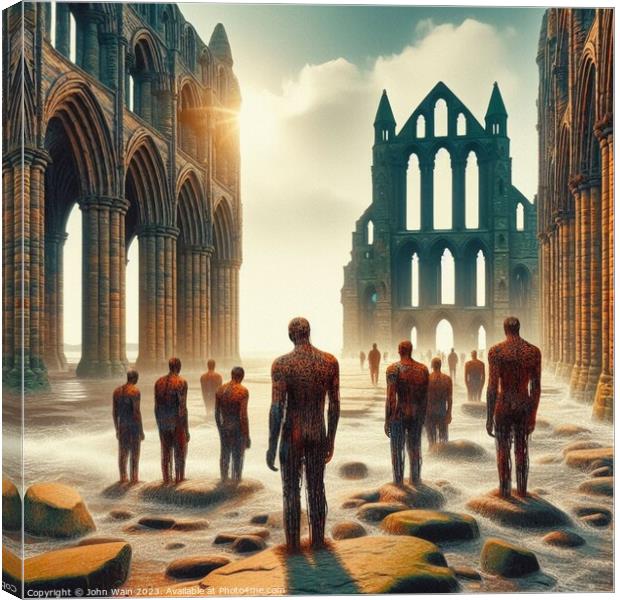 Gormley men and Whitby Abbey (AI Generated) Canvas Print by John Wain