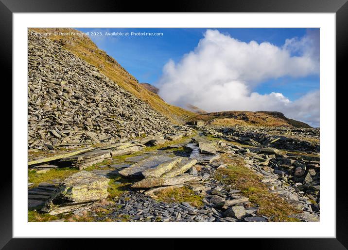 Slate Quarry on Historic Miners Track Snowdonia  Framed Mounted Print by Pearl Bucknall