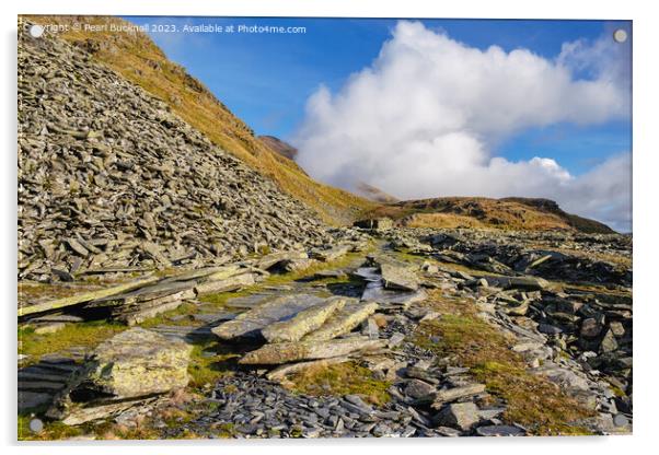 Slate Quarry on Historic Miners Track Snowdonia  Acrylic by Pearl Bucknall