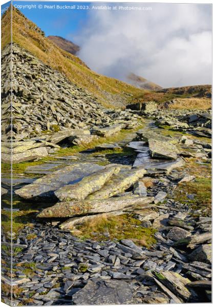 Slate Quarry on Miners Track in Snowdonia Canvas Print by Pearl Bucknall
