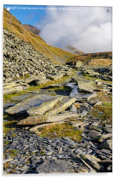 Slate Quarry on Miners Track in Snowdonia Acrylic by Pearl Bucknall