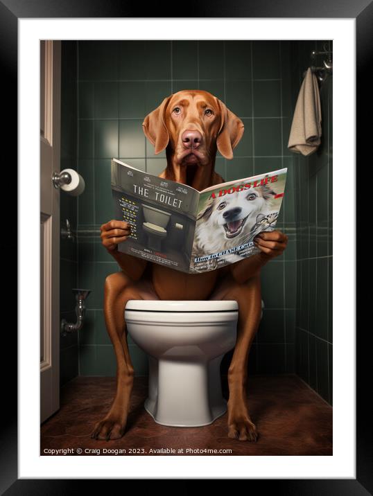 Vizsla Dog on the Toilet Framed Mounted Print by Craig Doogan