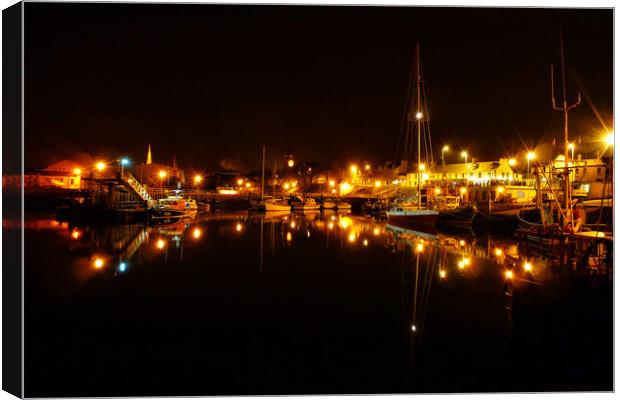 Girvan Harbour at Night Canvas Print by Derek Beattie