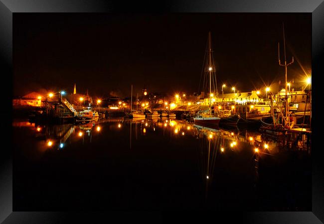 Girvan Harbour at Night Framed Print by Derek Beattie