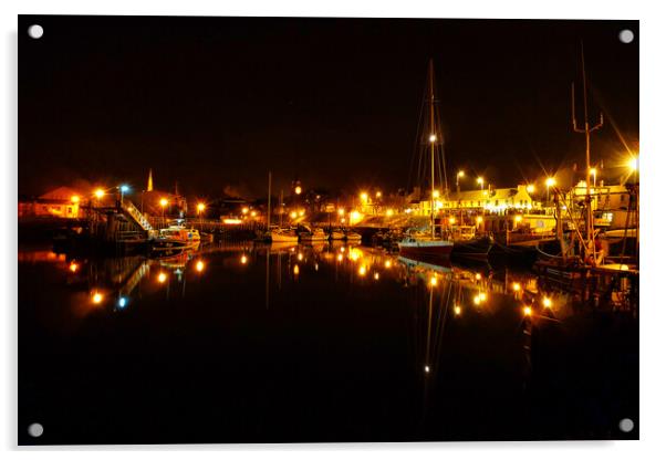 Girvan Harbour at Night Acrylic by Derek Beattie