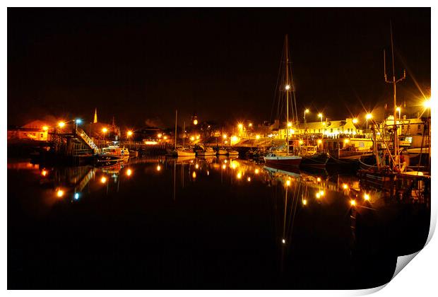 Girvan Harbour at Night Print by Derek Beattie