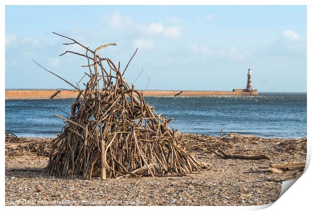 Driftwood stack on Roker beach  Print by Bryan Attewell