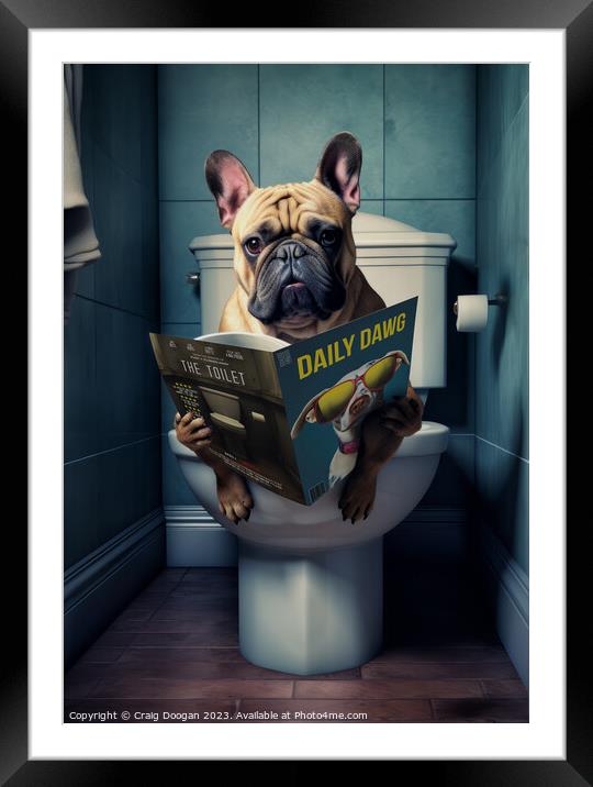 Funny French Bulldog on the Loo Framed Mounted Print by Craig Doogan
