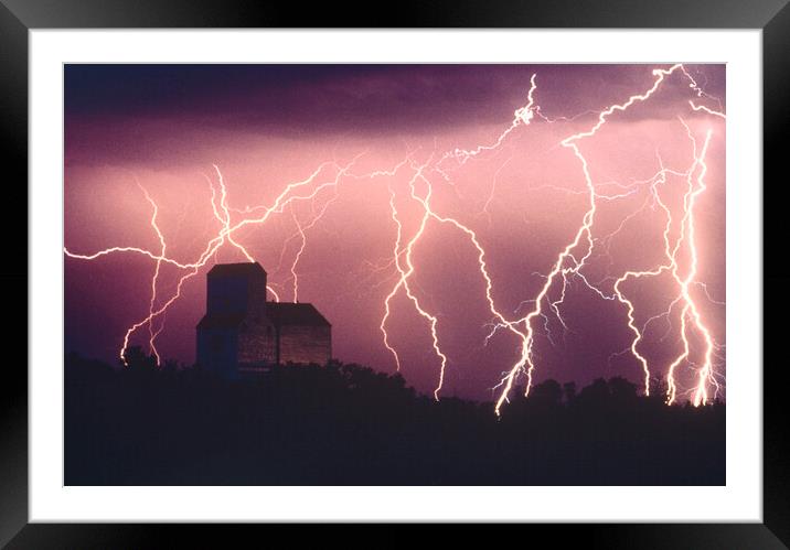 Lightning Over Grain Elevator Framed Mounted Print by Dave Reede