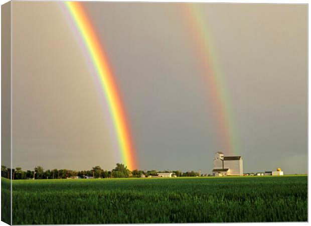 Rainbow Over Grain Elevator Canvas Print by Dave Reede