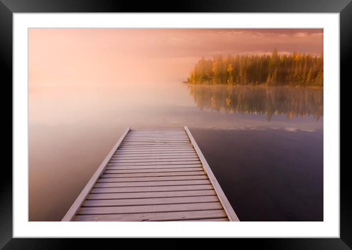 Frosted Dock on a Lake Framed Mounted Print by Dave Reede