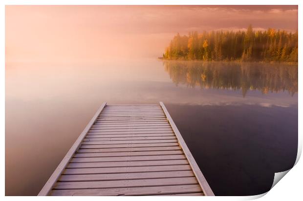 Frosted Dock on a Lake Print by Dave Reede