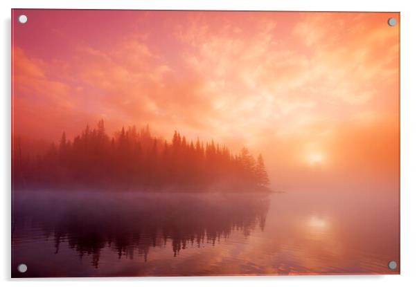 Sunrise Over Misty Lake  Acrylic by Dave Reede