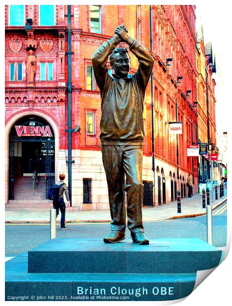 Brian Clough statue., Nottingham. Print by john hill