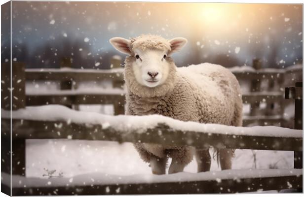 A close up of a sheep behind a fence Canvas Print by CC Designs