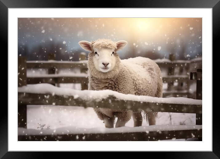 A close up of a sheep behind a fence Framed Mounted Print by CC Designs