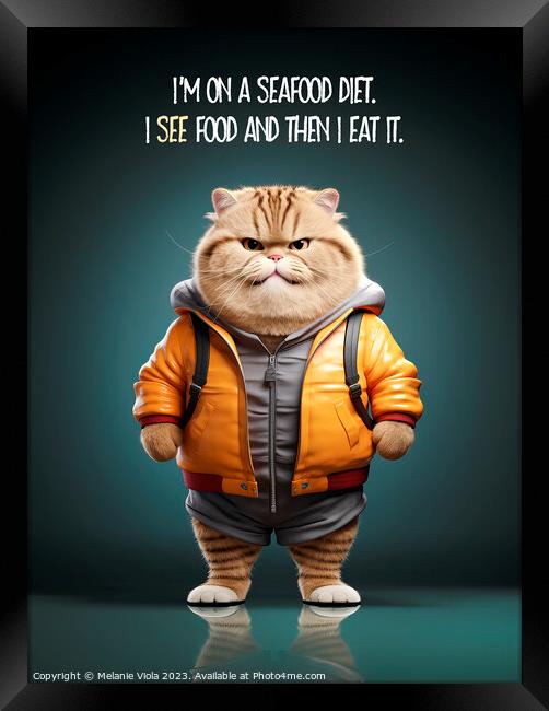 FUNNY CAT Seafood Diet Framed Print by Melanie Viola
