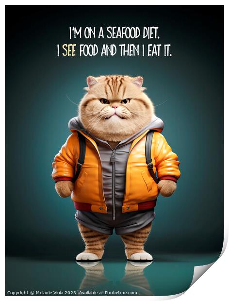 FUNNY CAT Seafood Diet Print by Melanie Viola