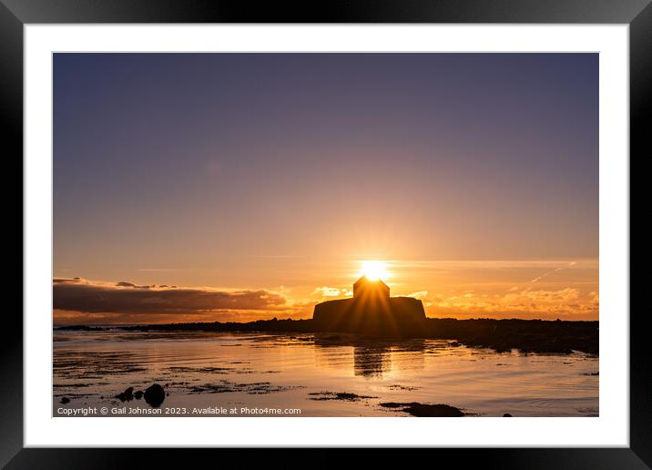 Sunset at the church on the island - St Cwyfan's Anglesey  Framed Mounted Print by Gail Johnson