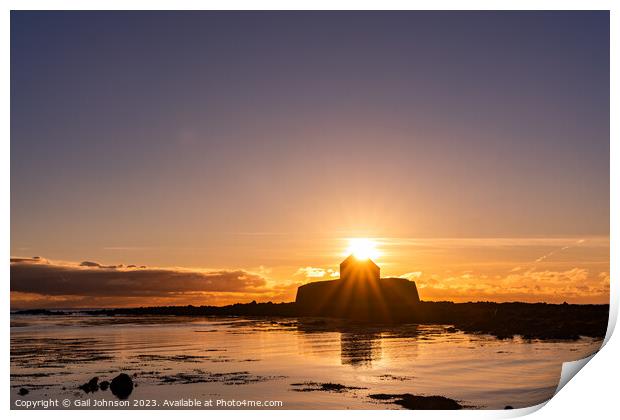 Sunset at the church on the island - St Cwyfan's Anglesey  Print by Gail Johnson
