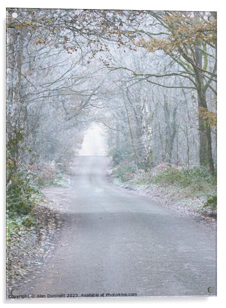 Frosty woodland road Acrylic by Alan Dunnett