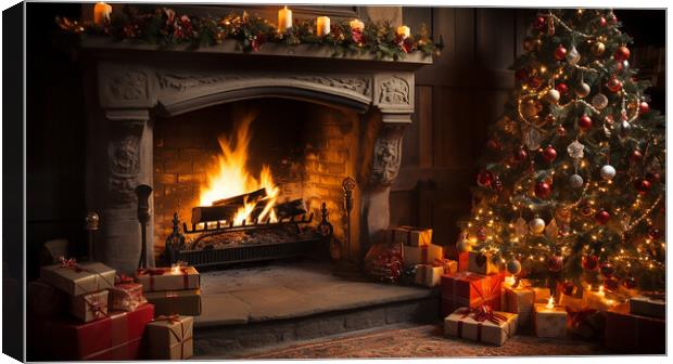 Christmas Tree by the Warm Fire  Canvas Print by CC Designs