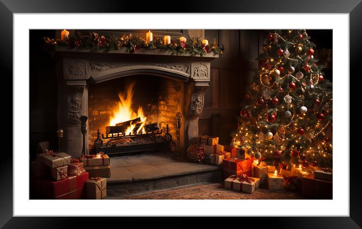 Christmas Tree by the Warm Fire  Framed Mounted Print by CC Designs