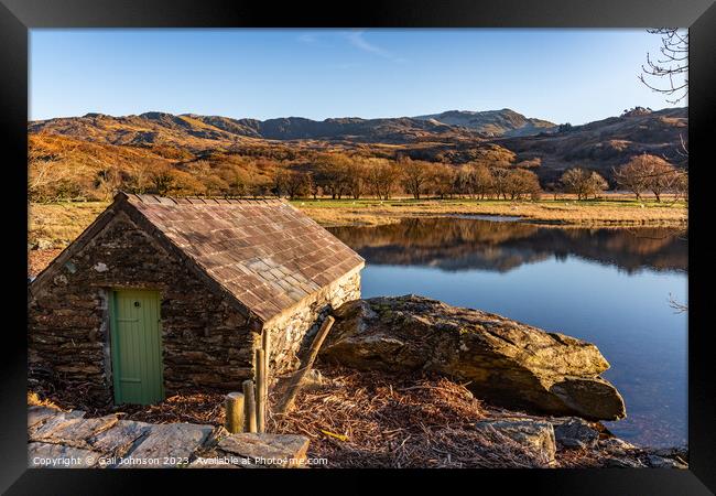 Reflection views around Snowdonia lakes in winter  Framed Print by Gail Johnson