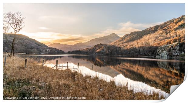Reflection views around Snowdonia lakes in winter  Print by Gail Johnson