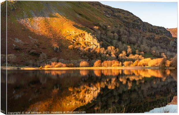 Reflection views around Snowdonia lakes in winter  Canvas Print by Gail Johnson